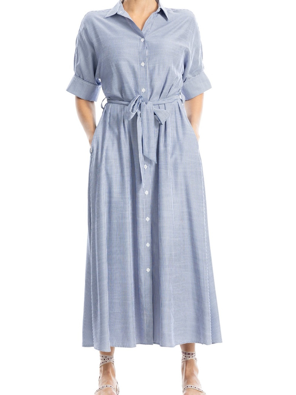 MAX STUDIO Stripe Short Sleeve Maxi Shirtdress